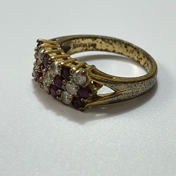 Vintage Estate Ruby Ring Size 7.5 18K Gold Plated Signed GRK Flaws - Picture 5 of 16